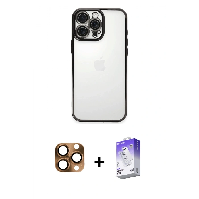 MARSİLYAN™- iPhone 16 Pro Max Kılıf Vadi Minimal - Siyah Bilvis 5in1 3D Magic Cam Ekran Koruyucu + Çöl Titanyum Pers Alüminyum Kamera Lens