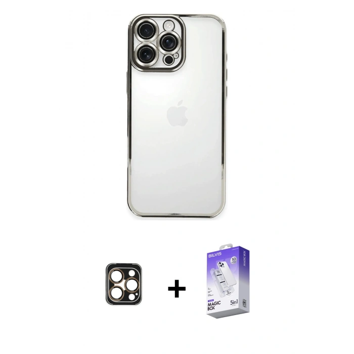 MARSİLYAN™- iPhone 16 Pro Max Kılıf Vadi Minimal - Siyah Bilvis 5in1 3D Magic Cam Ekran Koruyucu + Gold PVD Metal Kamera Lens