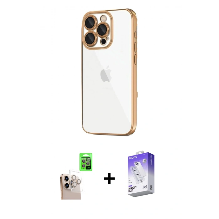 MARSİLYAN™- iPhone 16 Pro Max Kılıf Vadi Minimal - Siyah Bilvis 5in1 3D Magic Cam Ekran Koruyucu + Raze Metal Kamera Lens - NLGY