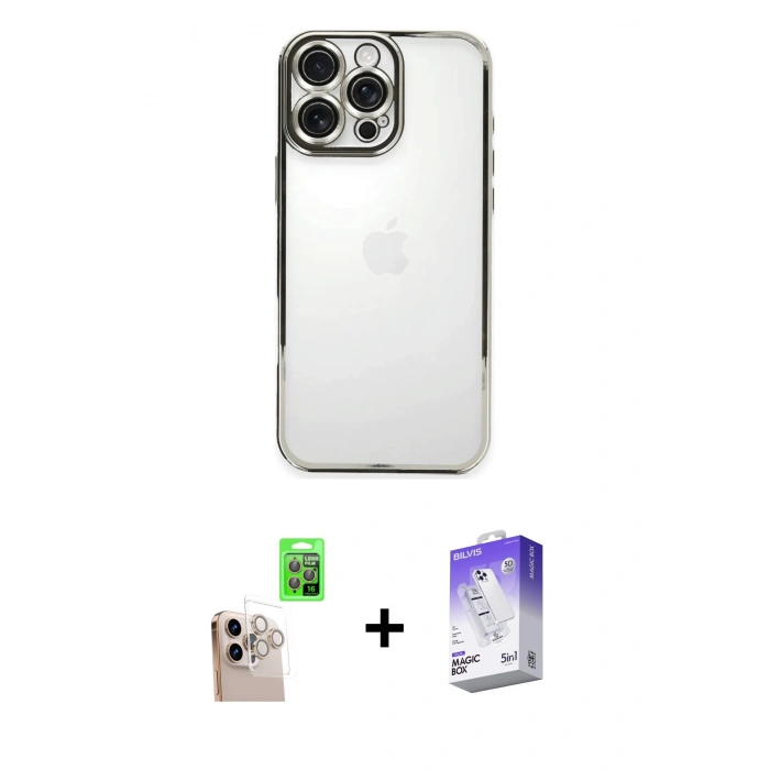MARSİLYAN™- iPhone 16 Pro Max Kılıf Vadi Minimal - Siyah Bilvis 5in1 3D Magic Cam Ekran Koruyucu + Raze Metal Kamera Lens - NLGY
