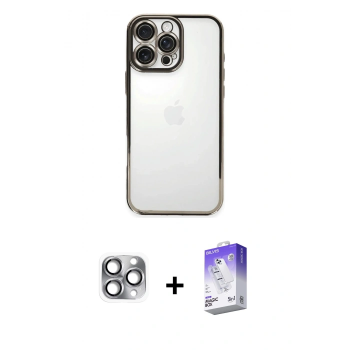 MARSİLYAN™- iPhone 16 Pro Max Kılıf Vadi Minimal - Siyah Bilvis 5in1 3D Magic Cam Ekran Koruyucu + Pers Alüminyum Kamera Lens - GI