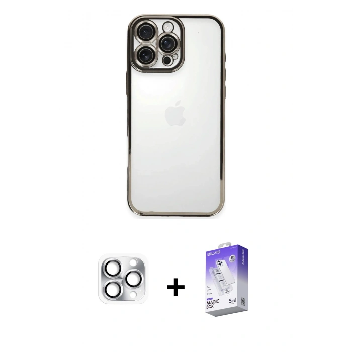 MARSİLYAN™- iPhone 16 Pro Max Kılıf Vadi Minimal - Siyah Bilvis 5in1 3D Magic Cam Ekran Koruyucu + Pers Alüminyum Kamera Lens - GS