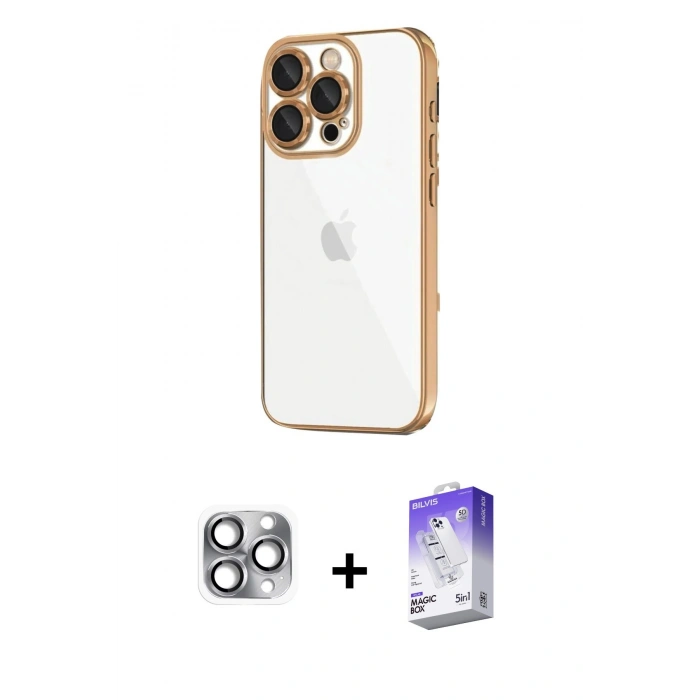 MARSİLYAN™- iPhone 16 Pro Max Kılıf Vadi Minimal - Siyah Bilvis 5in1 3D Magic Cam Ekran Koruyucu + Pers Alüminyum Kamera Lens - GI