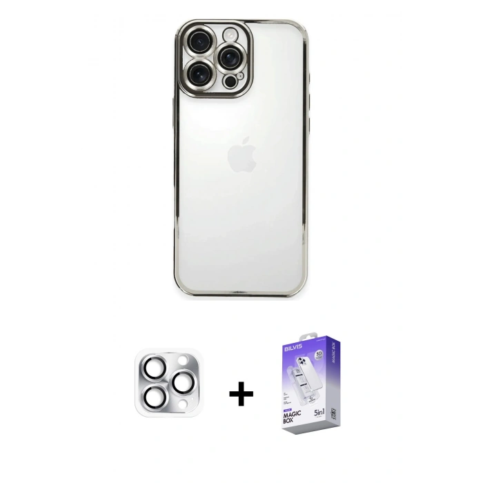 MARSİLYAN™- iPhone 16 Pro Max Kılıf Vadi Minimal - Siyah Bilvis 5in1 3D Magic Cam Ekran Koruyucu + Pers Alüminyum Kamera Lens - GS