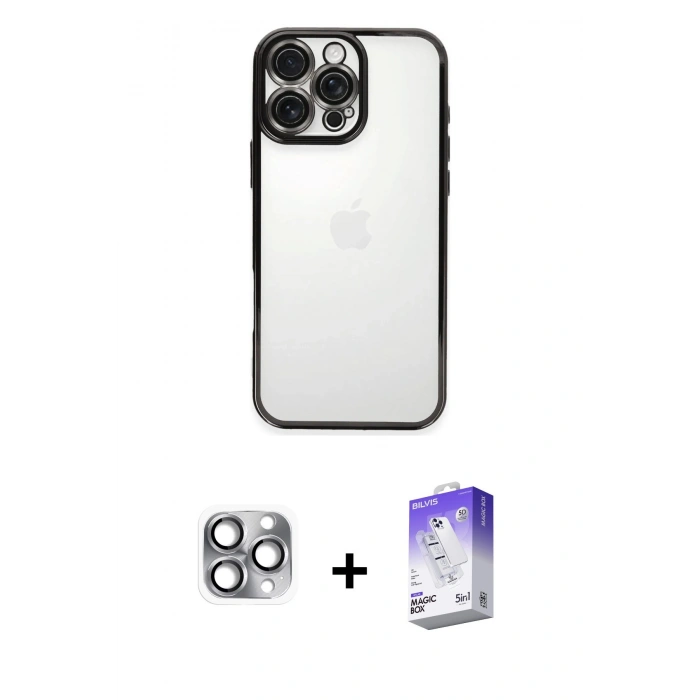 MARSİLYAN™- iPhone 16 Pro Max Kılıf Vadi Minimal - Siyah Bilvis 5in1 3D Magic Cam Ekran Koruyucu + Pers Alüminyum Kamera Lens - GI