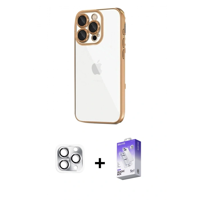 MARSİLYAN™- iPhone 16 Pro Max Kılıf Vadi Minimal - Siyah Bilvis 5in1 3D Magic Cam Ekran Koruyucu + Pers Alüminyum Kamera Lens - GS