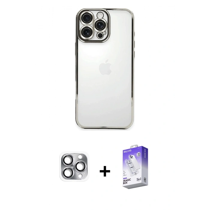 MARSİLYAN™- iPhone 16 Pro Max Kılıf Vadi Minimal - Siyah Bilvis 5in1 3D Magic Cam Ekran Koruyucu + Pers Alüminyum Kamera Lens - GI
