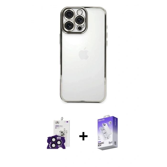 MARSİLYAN™- iPhone 16 Pro Max Kılıf Vadi Minimal - Siyah Bilvis 5in1 3D Magic Cam Ekran Koruyucu + Siyah Bilvis Titan Kamera Lens