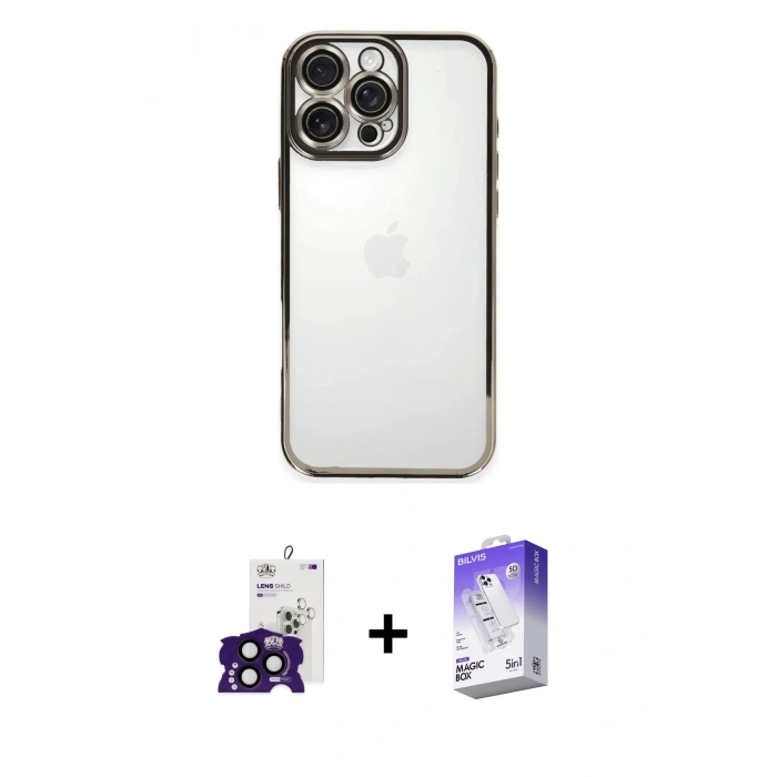 MARSİLYAN™- iPhone 16 Pro Max Kılıf Vadi Minimal - Siyah Bilvis 5in1 3D Magic Cam Ekran Koruyucu + Siyah Bilvis Titan Kamera Lens