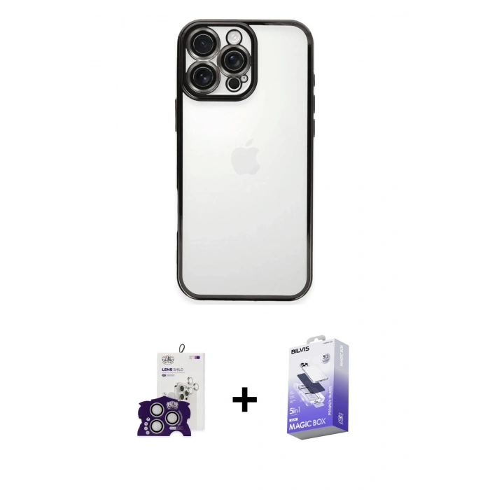 MARSİLYAN™- iPhone 16 Pro Max Kılıf Vadi Minimal - Siyah Bilvis 5in1 5D Magic Hayalet Cam Ekran Koruyucu + Bilvis Titan Kamera Lens - GS
