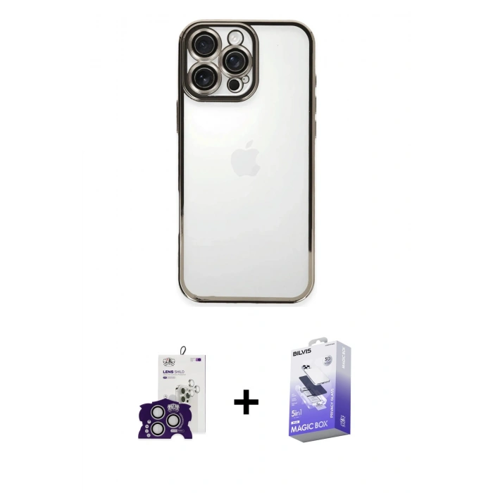 MARSİLYAN™- iPhone 16 Pro Max Kılıf Vadi Minimal - Siyah Bilvis 5in1 5D Magic Hayalet Cam Ekran Koruyucu + Bilvis Titan Kamera Lens - GS