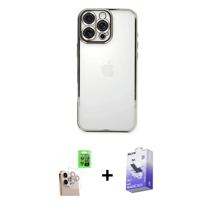MARSİLYAN™- iPhone 16 Pro Max Kılıf Vadi Minimal - Siyah Bilvis 5in1 5D Magic Hayalet Cam Ekran Koruyucu + Raze Metal Kamera Lens - NLGY
