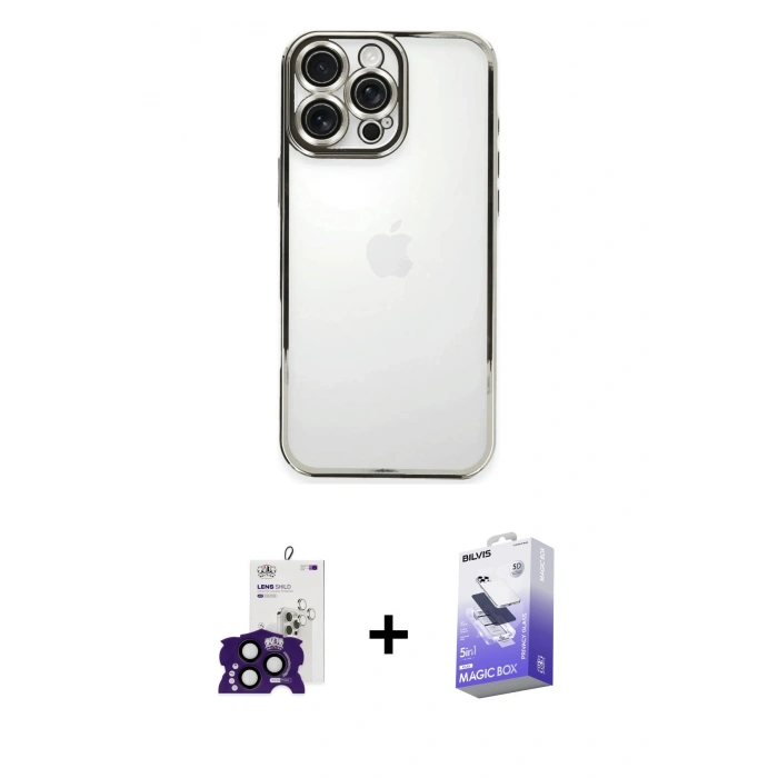 MARSİLYAN™- iPhone 16 Pro Max Kılıf Vadi Minimal - Siyah Bilvis 5in1 5D Magic Hayalet Cam Ekran Koruyucu + Bilvis Titan Kamera Lens - SH