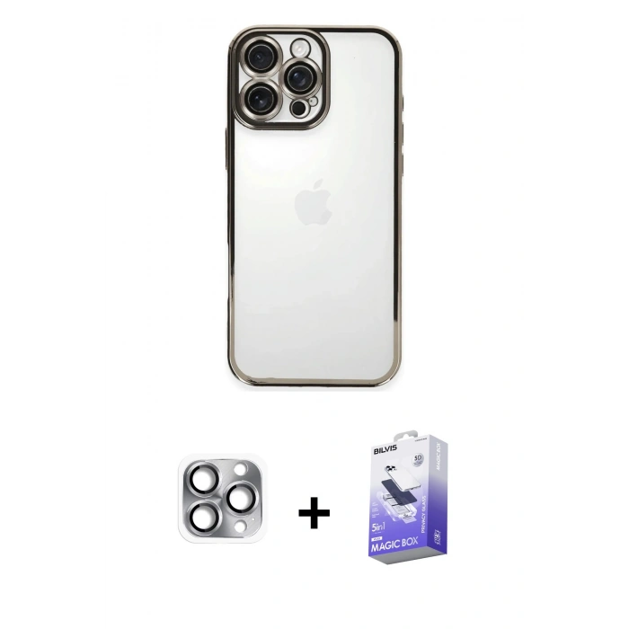 MARSİLYAN™- iPhone 16 Pro Max Kılıf Vadi Minimal - Siyah Bilvis 5in1 5D Magic Hayalet Cam Ekran Koruyucu + Pers Alüminyum Kamera Lens - GI