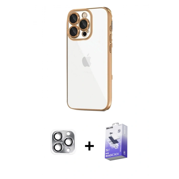 MARSİLYAN™- iPhone 16 Pro Max Kılıf Vadi Minimal - Siyah Bilvis 5in1 5D Magic Hayalet Cam Ekran Koruyucu + Pers Alüminyum Kamera Lens - GI
