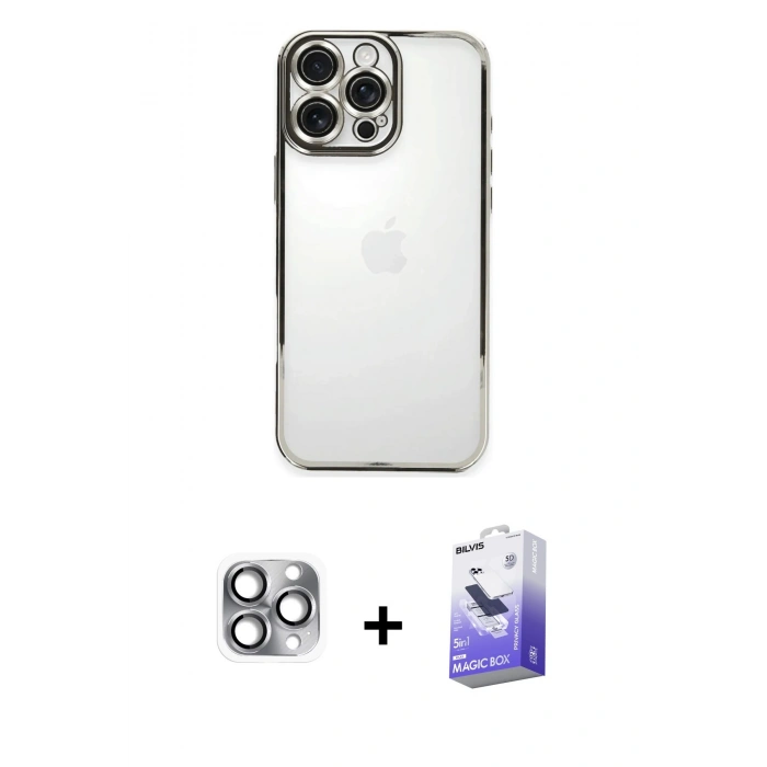 MARSİLYAN™- iPhone 16 Pro Max Kılıf Vadi Minimal - Siyah Bilvis 5in1 5D Magic Hayalet Cam Ekran Koruyucu + Pers Alüminyum Kamera Lens - GI