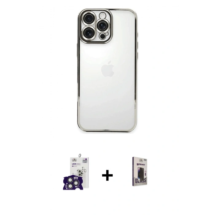 MARSİLYAN™- iPhone 16 Pro Max Kılıf Vadi Minimal - Siyah Bilvis Hayalet Cam Ekran Koruyucu + Bilvis Titan Kamera Lens - TMGI