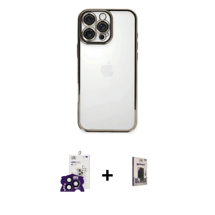 MARSİLYAN™- iPhone 16 Pro Max Kılıf Vadi Minimal - Siyah Bilvis Hayalet Cam Ekran Koruyucu + Bilvis Titan Kamera Lens - SH