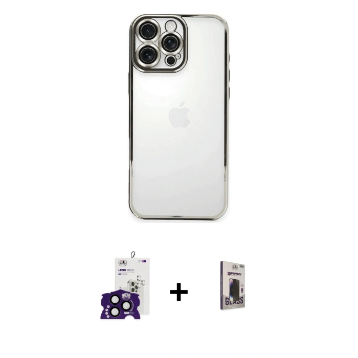 MARSİLYAN™- iPhone 16 Pro Max Kılıf Vadi Minimal - Siyah Bilvis Hayalet Cam Ekran Koruyucu + Bilvis Titan Kamera Lens - SH