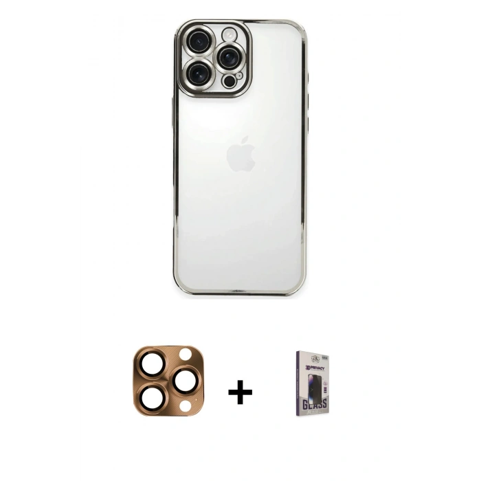 MARSİLYAN™- iPhone 16 Pro Max Kılıf Vadi Minimal - Siyah Bilvis Hayalet Cam Ekran Koruyucu + Pers Alüminyum Kamera Lens - CLTM