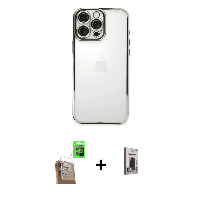 MARSİLYAN™- iPhone 16 Pro Max Kılıf Vadi Minimal - Siyah Bilvis Hayalet Cam Ekran Koruyucu + Raze Metal Kamera Lens - CLTM
