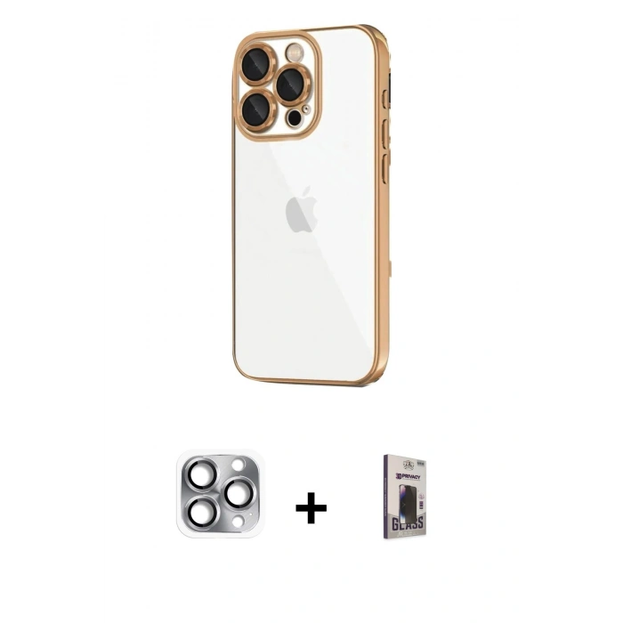 MARSİLYAN™- iPhone 16 Pro Max Kılıf Vadi Minimal - Siyah Bilvis Hayalet Cam Ekran Koruyucu + Pers Alüminyum Kamera Lens - GI