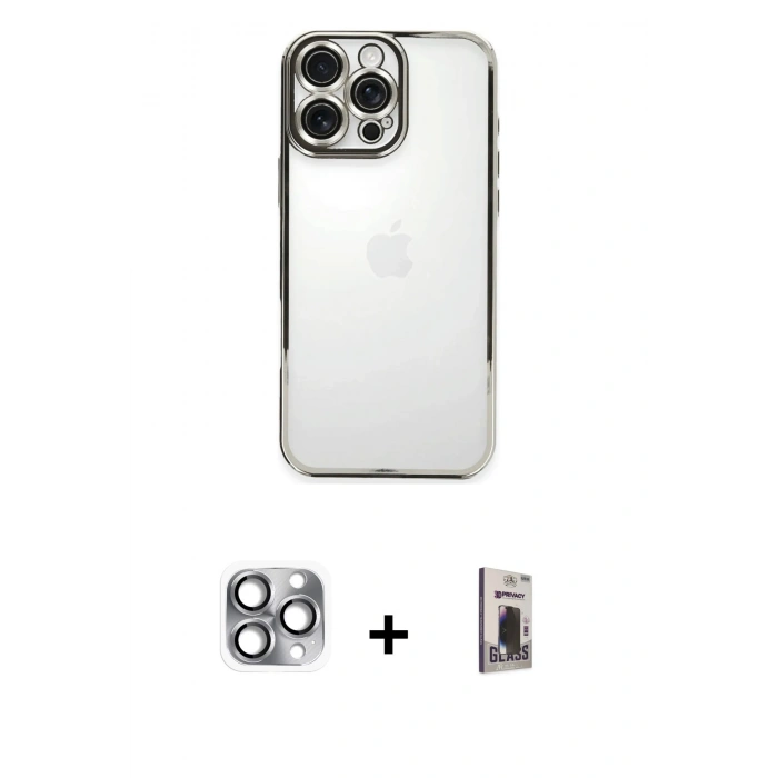 MARSİLYAN™- iPhone 16 Pro Max Kılıf Vadi Minimal - Siyah Bilvis Hayalet Cam Ekran Koruyucu + Pers Alüminyum Kamera Lens - GI
