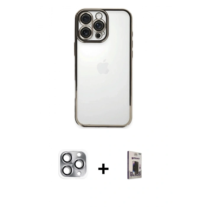 MARSİLYAN™- iPhone 16 Pro Max Kılıf Vadi Minimal - Siyah Bilvis Hayalet Cam Ekran Koruyucu + Pers Alüminyum Kamera Lens - GI