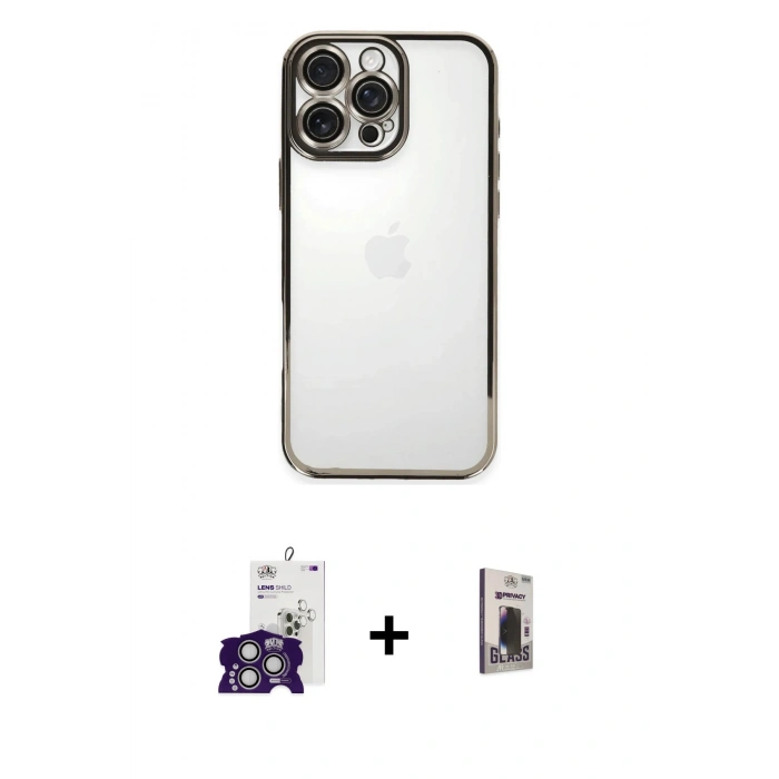 MARSİLYAN™- iPhone 16 Pro Max Kılıf Vadi Minimal - Siyah Bilvis Hayalet Cam Ekran Koruyucu + Bilvis Titan Kamera Lens - GS