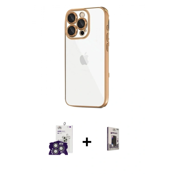MARSİLYAN™- iPhone 16 Pro Max Kılıf Vadi Minimal - Siyah Bilvis Hayalet Cam Ekran Koruyucu + Bilvis Titan Kamera Lens - GS