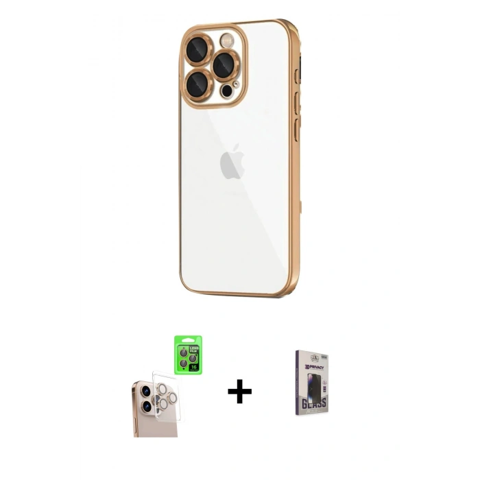 MARSİLYAN™- iPhone 16 Pro Max Kılıf Vadi Minimal - Siyah Bilvis Hayalet Cam Ekran Koruyucu + Raze Metal Kamera Lens - NLGY