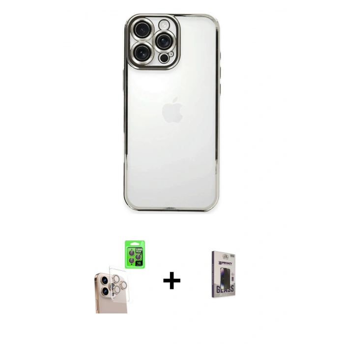 MARSİLYAN™- iPhone 16 Pro Max Kılıf Vadi Minimal - Siyah Bilvis Hayalet Cam Ekran Koruyucu + Raze Metal Kamera Lens - NLGY