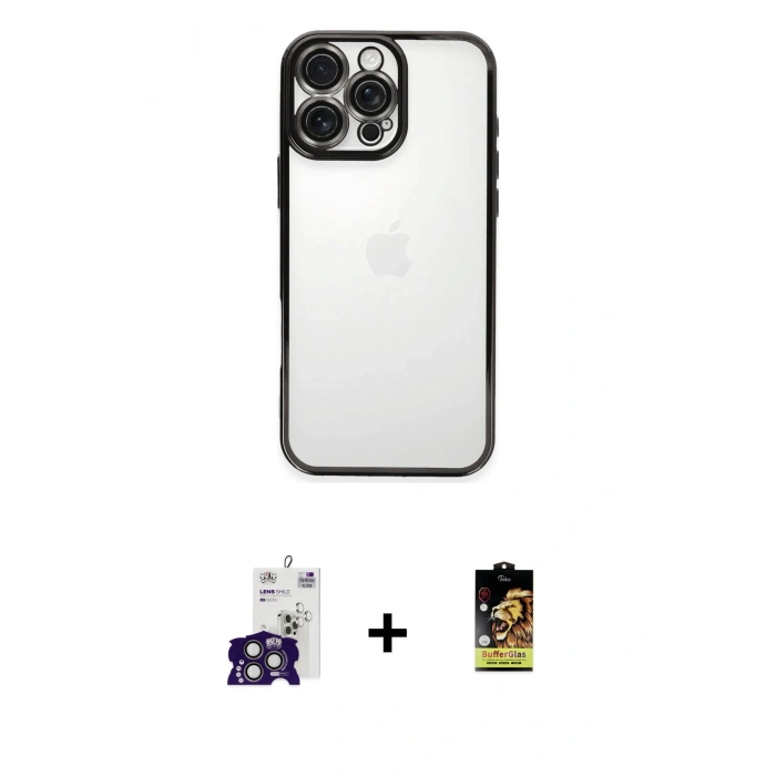 MARSİLYAN™- iPhone 16 Pro Max Kılıf Vadi Minimal - Siyah Buffer Cam Ekran Koruyucu + Bilvis Titan Kamera Lens - TMGI