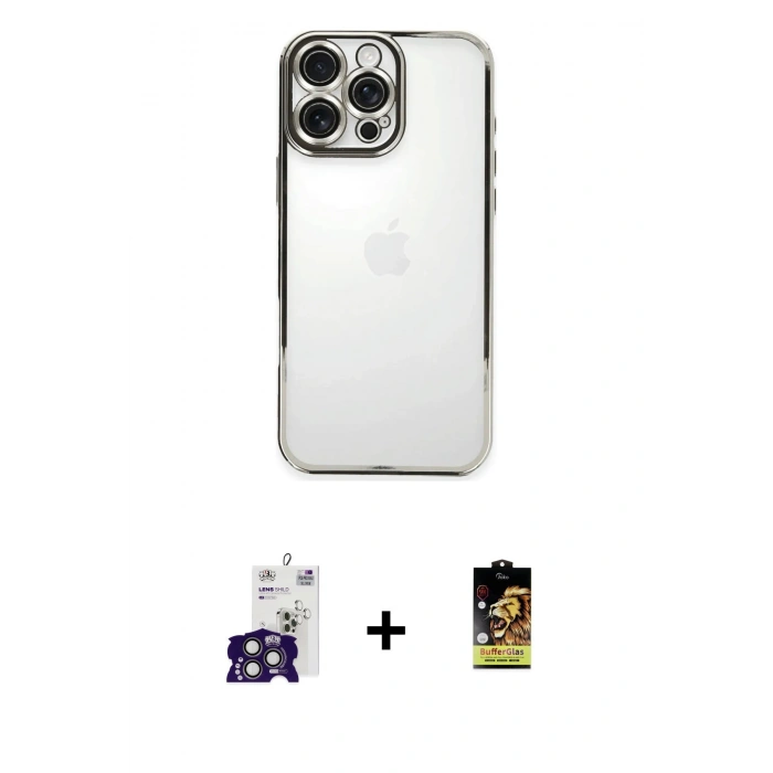 MARSİLYAN™- iPhone 16 Pro Max Kılıf Vadi Minimal - Siyah Buffer Cam Ekran Koruyucu + Bilvis Titan Kamera Lens - TMGI