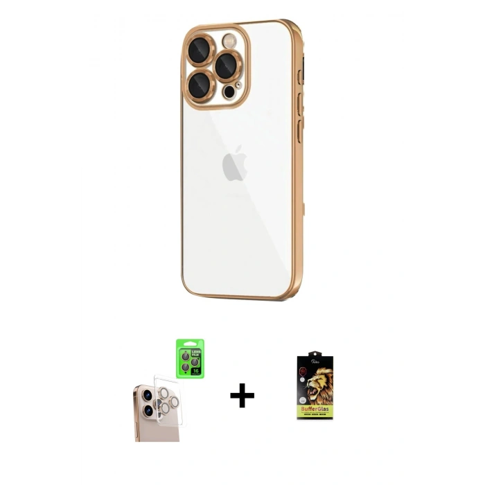 MARSİLYAN™- iPhone 16 Pro Max Kılıf Vadi Minimal - Siyah Buffer Cam Ekran Koruyucu + Raze Metal Kamera Lens - NLGY