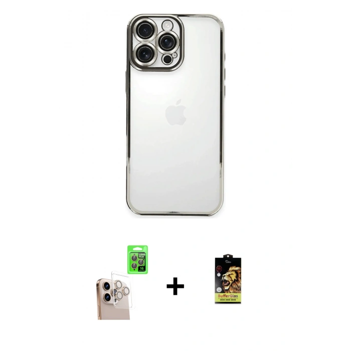 MARSİLYAN™- iPhone 16 Pro Max Kılıf Vadi Minimal - Siyah Buffer Cam Ekran Koruyucu + Raze Metal Kamera Lens - NLGY