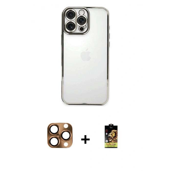 MARSİLYAN™- iPhone 16 Pro Max Kılıf Vadi Minimal - Siyah Buffer Cam Ekran Koruyucu + Pers Alüminyum Kamera Lens - CLTM