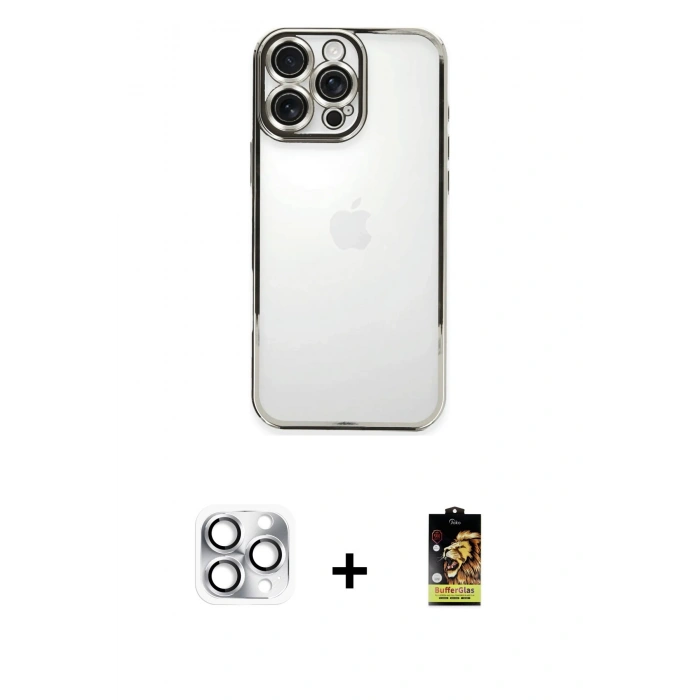 MARSİLYAN™- iPhone 16 Pro Max Kılıf Vadi Minimal - Siyah Buffer Cam Ekran Koruyucu + Pers Alüminyum Kamera Lens - GS