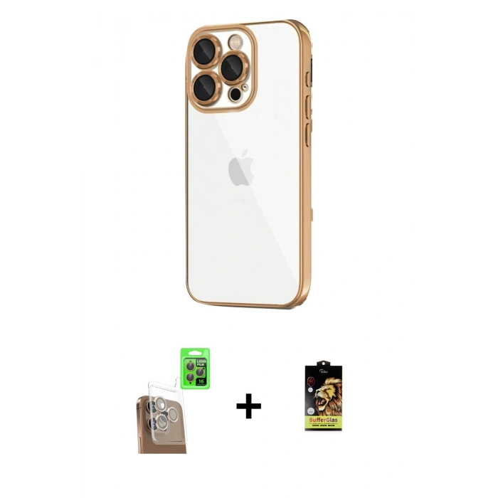 MARSİLYAN™- iPhone 16 Pro Max Kılıf Vadi Minimal - Siyah Buffer Cam Ekran Koruyucu + Raze Metal Kamera Lens - CLTM