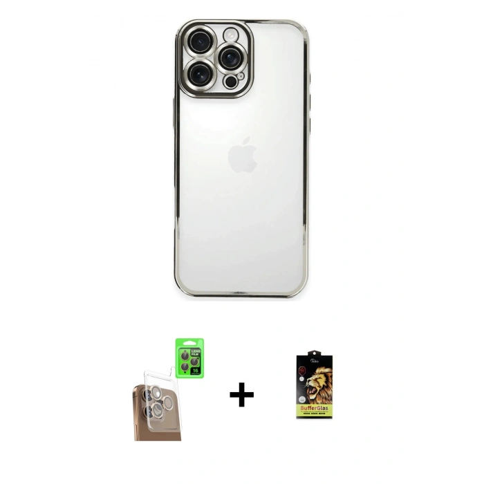 MARSİLYAN™- iPhone 16 Pro Max Kılıf Vadi Minimal - Siyah Buffer Cam Ekran Koruyucu + Raze Metal Kamera Lens - CLTM