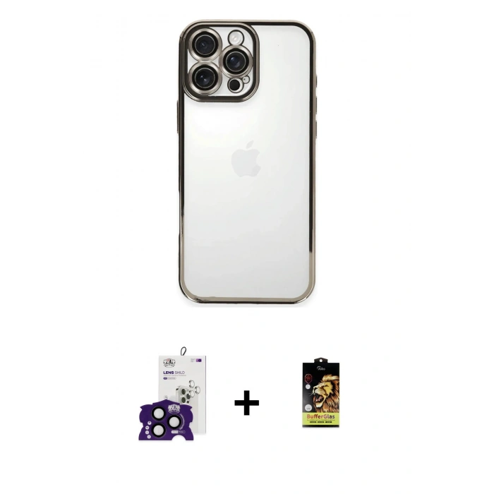 MARSİLYAN™- iPhone 16 Pro Max Kılıf Vadi Minimal - Siyah Buffer Cam Ekran Koruyucu + Bilvis Titan Kamera Lens - SH
