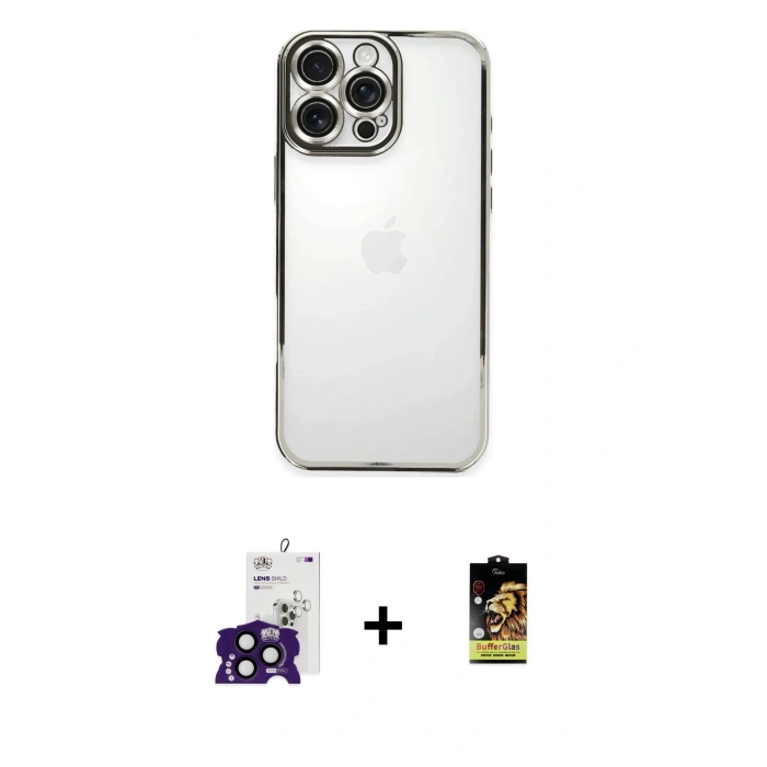MARSİLYAN™- iPhone 16 Pro Max Kılıf Vadi Minimal - Siyah Buffer Cam Ekran Koruyucu + Bilvis Titan Kamera Lens - SH
