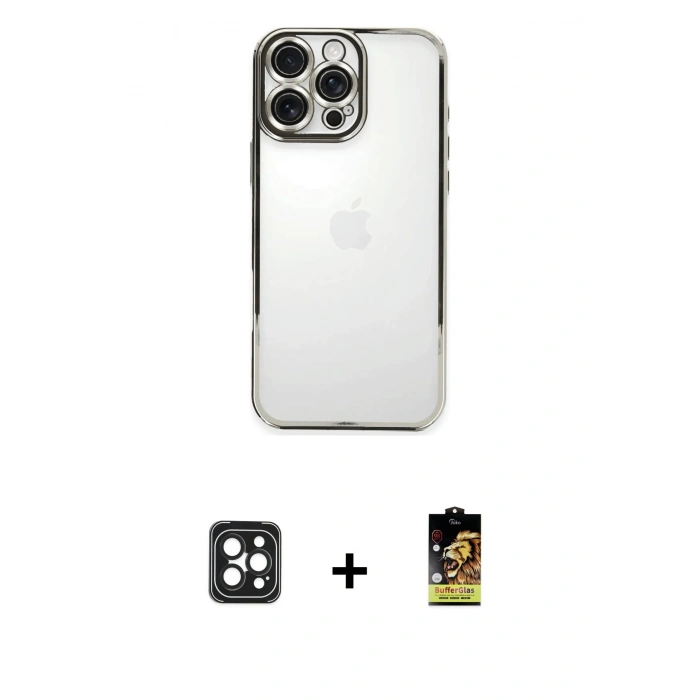 MARSİLYAN™- iPhone 16 Pro Max Kılıf Vadi Minimal - Siyah Buffer Cam Ekran Koruyucu + PVD Metal Kamera Lens - SH
