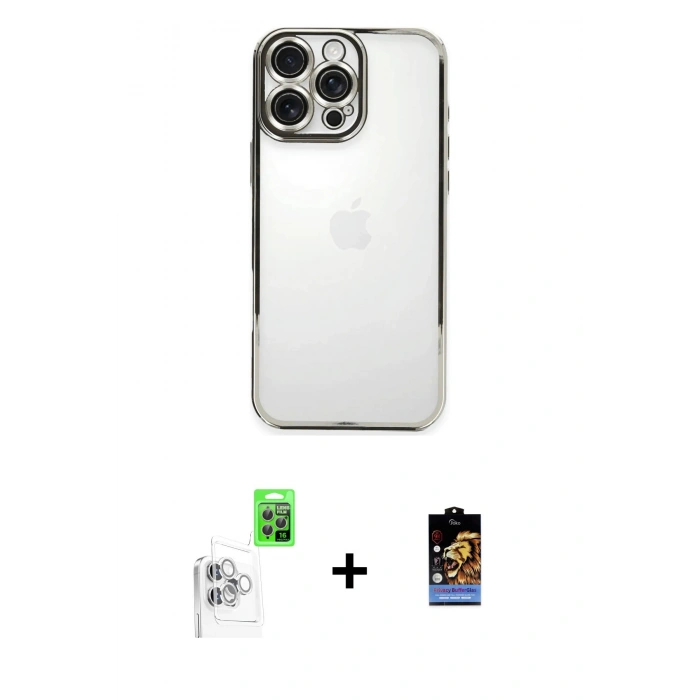 MARSİLYAN™- iPhone 16 Pro Max Kılıf Vadi Minimal - Siyah Buffer Hayalet Cam Ekran Koruyucu + Raze Metal Kamera Lens - BZ