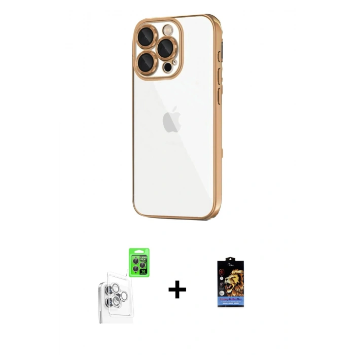MARSİLYAN™- iPhone 16 Pro Max Kılıf Vadi Minimal - Siyah Buffer Hayalet Cam Ekran Koruyucu + Raze Metal Kamera Lens - BZ