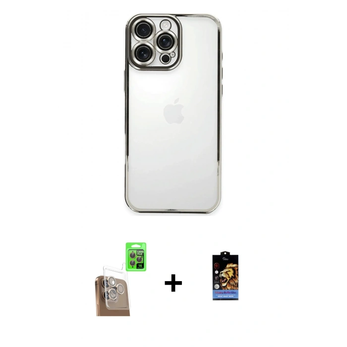 MARSİLYAN™- iPhone 16 Pro Max Kılıf Vadi Minimal - Siyah Buffer Hayalet Cam Ekran Koruyucu + Çöl Titanyum Raze Metal Kamera Lens