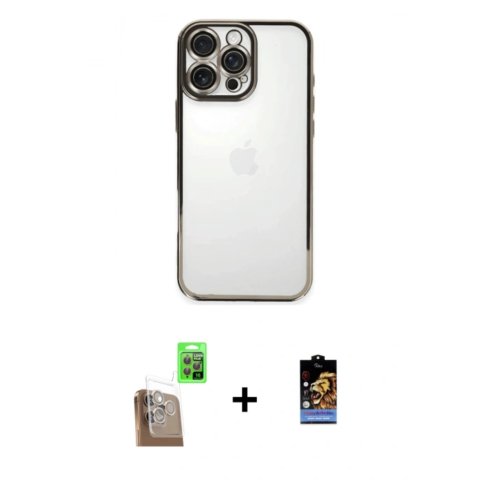 MARSİLYAN™- iPhone 16 Pro Max Kılıf Vadi Minimal - Siyah Buffer Hayalet Cam Ekran Koruyucu + Çöl Titanyum Raze Metal Kamera Lens