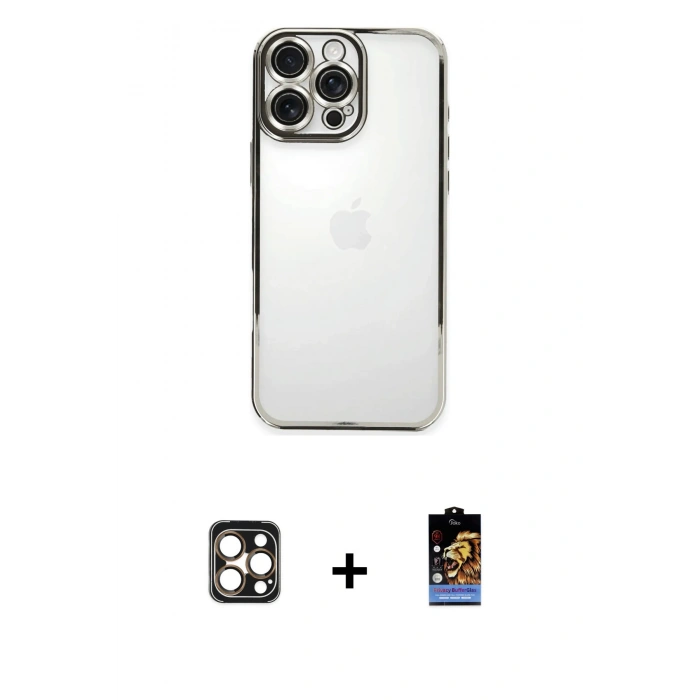 MARSİLYAN™- iPhone 16 Pro Max Kılıf Vadi Minimal - Siyah Buffer Hayalet Cam Ekran Koruyucu + PVD Metal Kamera Lens - GD