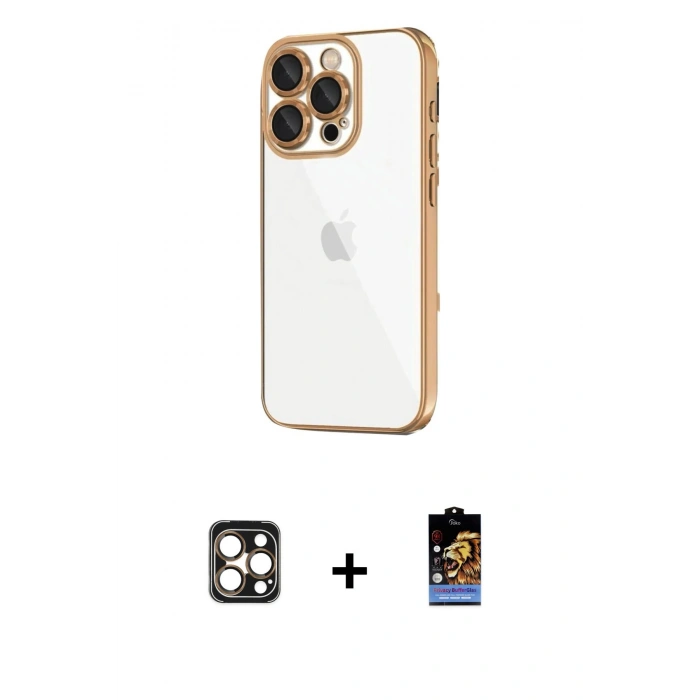 MARSİLYAN™- iPhone 16 Pro Max Kılıf Vadi Minimal - Siyah Buffer Hayalet Cam Ekran Koruyucu + PVD Metal Kamera Lens - GD
