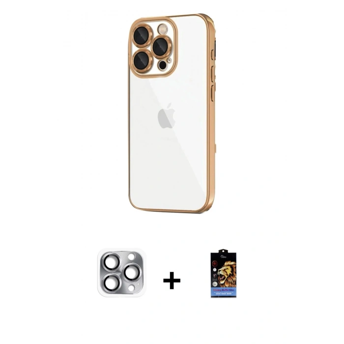 MARSİLYAN™- iPhone 16 Pro Max Kılıf Vadi Minimal - Siyah Buffer Hayalet Cam Ekran Koruyucu + Gri Pers Alüminyum Kamera Lens